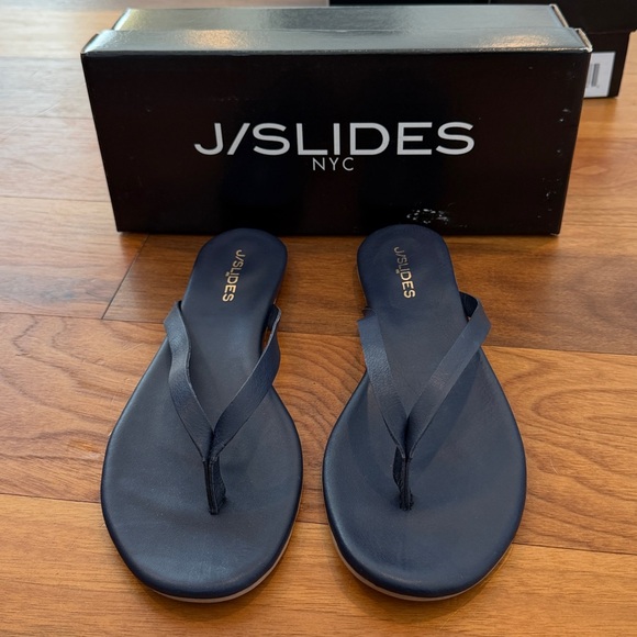 J/Slides Shoes - J/Slides Cuomo Navy blue leather Flip Flop Sandals